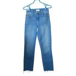 L'AGENCE Size 24 Camden High Rise Cropped Slim Raw Hem Denim Blue Jeans